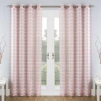 ANTIGUA Striped Textured Voile Net Curtain Eyelet/Ring Top Single Panel Blush 55" width x 72" drop