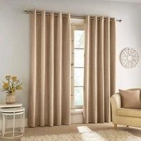 Enhanced Living Savoy 100% Luxury Blackout Chenille/Velvet Readymade Curtain with Eyelet Header (Sand, Width - 46" (117cm) x Drop - 54" (137cm))