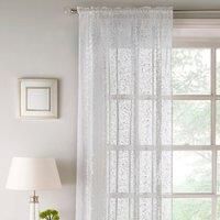 Tyrone Textiles Ltd Pandora - Modern Plain Voile Panel, All Over Glittery Metallic Silver Print Rod Pocket (White, Drop - 54" (137cm))