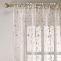 Tyrone Textiles Ltd Belle - Embroidered Floral Voile Panel Curtain on Linen Style Ground with Glittery Sequins (Cream, Drop - 48" (122cm))