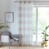 Tyrone Textiles Ltd Santorini Voile Panel - Linen Look Panel with Horizontal Coloured Stripes with an Eyelet header (Natural, Drop - 90" (229cm))