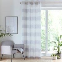 Tyrone Textiles Ltd Santorini Voile Panel - Linen Look Panel with Horizontal Coloured Stripes with an Eyelet header (Grey, Drop - 90" (229cm))