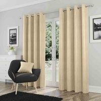Enhanced Living Goodwood Cream Thermal, Energy Saving, Dimout Eyelet Pair Of Curtains With Wave Pattern 90 X 72 Inch (229X183Cm)