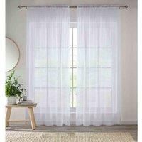 Enhanced Living White Plain Woven Voile Slot Top Curtain Panel Pair (57x48) 145x122cm, CRY01PA48-PAIR