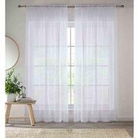 Enhanced Living White Plain Woven Voile Slot Top Curtain Panel Pair (57x54) 145x137cm, CRY01PA54-PAIR, 145 x 137cm (57x54)