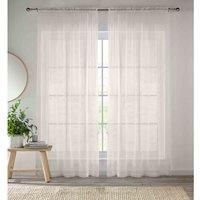 Enhanced Living Cream Plain Woven Voile Slot Top Curtain Panel Pair (57x48) 145x122cm, CRY02PA48-PAIR, 145 x 122cm (57x48)