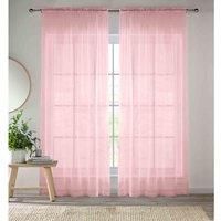 Enhanced Living Pink Plain Woven Voile Slot Top Curtain Panel Pair (57x48) 145x122cm, CRY07PA48-PAIR, 145 x 122cm (57x48)
