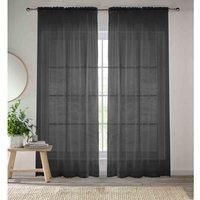 Enhanced Living Black Plain Woven Voile Slot Top Curtain Panel Pair (57x90) 145x229cm, CRY16PA90-PAIR, 145 x 229cm (57x90)