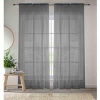 Enhanced Living Grey Plain Woven Voile Slot Top Curtain Panel Pair (57x90) 145x229m, CRY24PA90-PAIR, 145 x 229cm (57x90)