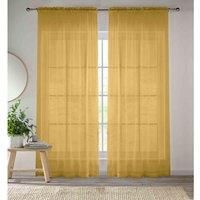 Enhanced Living Gold Plain Woven Voile Slot Top Curtain Panel Pair (57x48) 145x122cm, CRY26PA48-PAIR, 145 x 122cm (57x48)