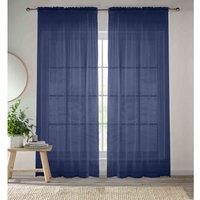 Enhanced Living Navy Plain Woven Voile Slot Top Curtain Panel Pair (57x72) 145x183cm, CRY27PA72-PAIR, 145 x 183cm (57x72)