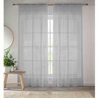 Enhanced Living Silver Plain Woven Voile Slot Top Curtain Panel Pair (57x48) 145x122cm, CRY30PA48-PAIR, 145 x 122cm (57x48)