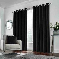 Enhanced Living Black Velvet, Supersoft, 100% Blackout, Thermal Pair Of Curtains With Eyelet Top 46 X 72 Inch (117X183Cm)