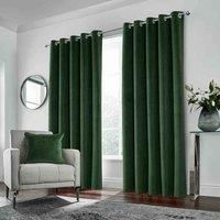 Enhanced Living Green Velvet, Supersoft, 100% Blackout, Thermal Pair Of Curtains With Eyelet Top 66 X 72 Inch (168X183Cm)
