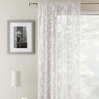 Tyrone Textiles Delila White Floral Voile Net Curtain Panel - 55 x 72 Inch (140 x 183cm) - Sheer Semi Transparent Slot Top/Rod Pocket Privacy Drapes