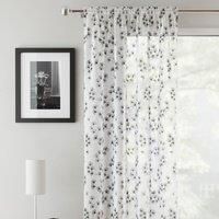 Tyrone Textiles Delila Black Floral Voile Net Curtain Panel - 55 x 90 Inch (140 x 229cm) - Sheer Semi Transparent Slot Top/Rod Pocket Privacy Drapes