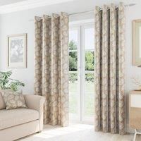 Latte Oakland Fern Leaf Thermal Blockout Woven Eyelet Ring Top Curtains Pair