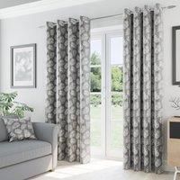 Grey Oakland Fern Leaf Thermal Blockout Woven Eyelet Ring Top Curtains Pair