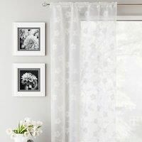 White Sienna Floral Trail Unlined Voile Curtain Panel Slot Top Single Panel