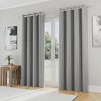 Enhanced Living Nightfall Plain Supersoft Grey Thermal Blockout Eyelet Curtains - 66 x 90 inch (168 x 229cm) - Energy Saving & Noise Reducing Curtains for Bedroom & Living Room