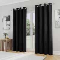 Enhanced Living Nightfall Plain Supersoft Black Thermal Blockout Eyelet Curtains - 66 x 90 inch (168 x 229cm) - Energy Saving & Noise Reducing Curtains for Bedroom & Living Room