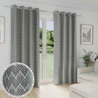 Enhanced Living Aspen Eyelet Grey Lined Curtains 90X90 Inch 229X229Cm All Over Leaf Patterned Thermal Noise Reducing Dim Out Pair Of Curtains, Grey