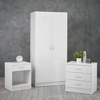 Delta 3 Piece Bedroom Furniture Set - Wardrobe, Chest, Bedside - Oak Black White#White
