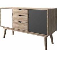 LPD Scandi 2 Door 3 Drawer Oak Effect Sideboard Grey and White Doors