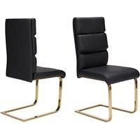 LPD Antibes Pair of Dining Chairs with Black Faux Leather with Polished Gold Legs