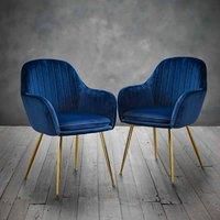 Set of 2 Blue Velvet Dining Chairs with Gold Legs - Lara