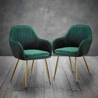 Set of 2 Green Velvet Dining Chairs with Gold Legs - Lara