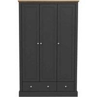 LPD Devon Country Style Wooden Bedroom Furniture Range - Charcoal Grey, Oak Top - 3 Door 2 Drawer Wardrobe