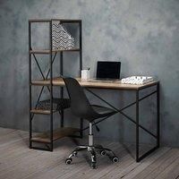 Retro Industrial Desk With Black Chair/Modern Wood Effect Work Station & Chair
