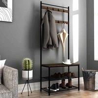 Ealing Vintage Pine Black Metal Hallway Storage Unit Coat Hooks Shoe Stand
