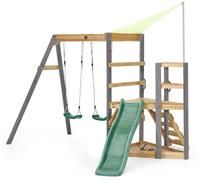 Plum Play Kids Outdoor Wooden Barbary Double Swing Slide and Climbing Frame with Ladder and Sunshade - Suitable from 3 Years Plus