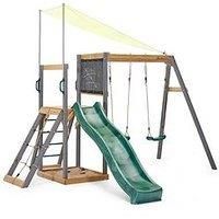 Plum Play Kids Outdoor Siamang Wooden Playcentre Double Swing Slide Climbing Frame and Ladder with Sandpit - Sunshade - Drawing Board - Suitable for 3 Years Plus