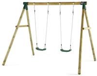 Plum Play Kids Outdoor Wooden Round Pole Swings with Ground Anchors Included - Suitable for up to 50kg per accessory - Up to 5 year Warranty (Double Green Marmoset)