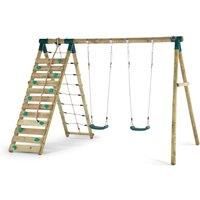 Plum Uakari Wooden Swing Set - Double Swing & Climbing Wall - Green, Brown