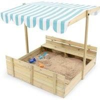 Plum Wooden Sand Pit With Height-Adjustable Canopy & Benches