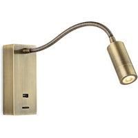 Firstlight Clifton LED Flexi Wall Spotlight 3W with USB Port and On/Off Switch in Antique Brass