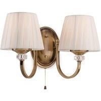 Firstlight Switched Langham 2-Light Wall Lamp, Antique Brass with Pleated Cream Shades