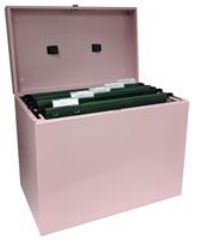 Cathedral Products A4 Steel File Box with Starter Pack of 5 Suspension Files - Pastel Pink
