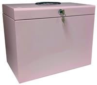 Cathedral Products A4+ (Foolscap) Steel File Box with Starter Pack of 5 Suspension Files - Pastel Pink