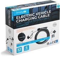 Simply EV001 EV Charging Cable - 32 amp Single Phase - Type 1 to Type 2