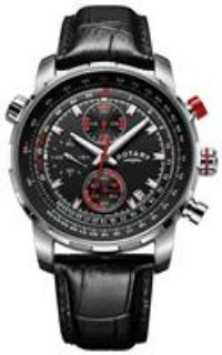 *LOW PRICE* Rotary GS03641/04 Men's Black Leather Strap Pilot Chrono Watch