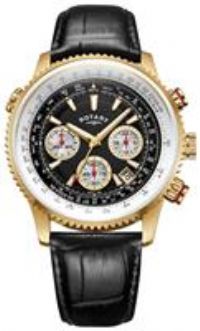*LOW PRICE* Rotary GS03008/04 Men's Black Leather Strap Pilot Chrono Watch