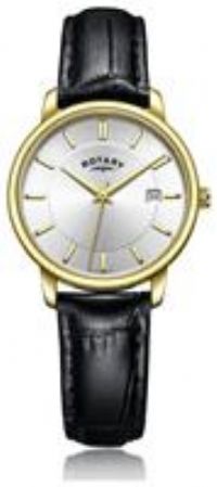 Rotary LS03105/06 Ladies' Classic Gold Plated Black Strap Watch RRP £70 -Bargain