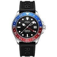Rotary Men/'s Seamatic GMT 300M Water Resistance Stainless Steel Black Silicone Strap Watch