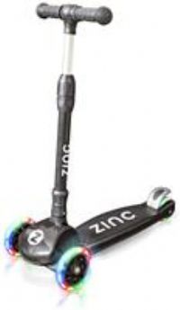 Zinc Black Folding T-Motion Tri Scooter - LIGHT UP WHEELS Black 5+ Years