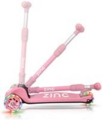 Zinc Three Wheeled Folding Light Up T-motion Push Scooter Bike Ride ON 3+ - Pink